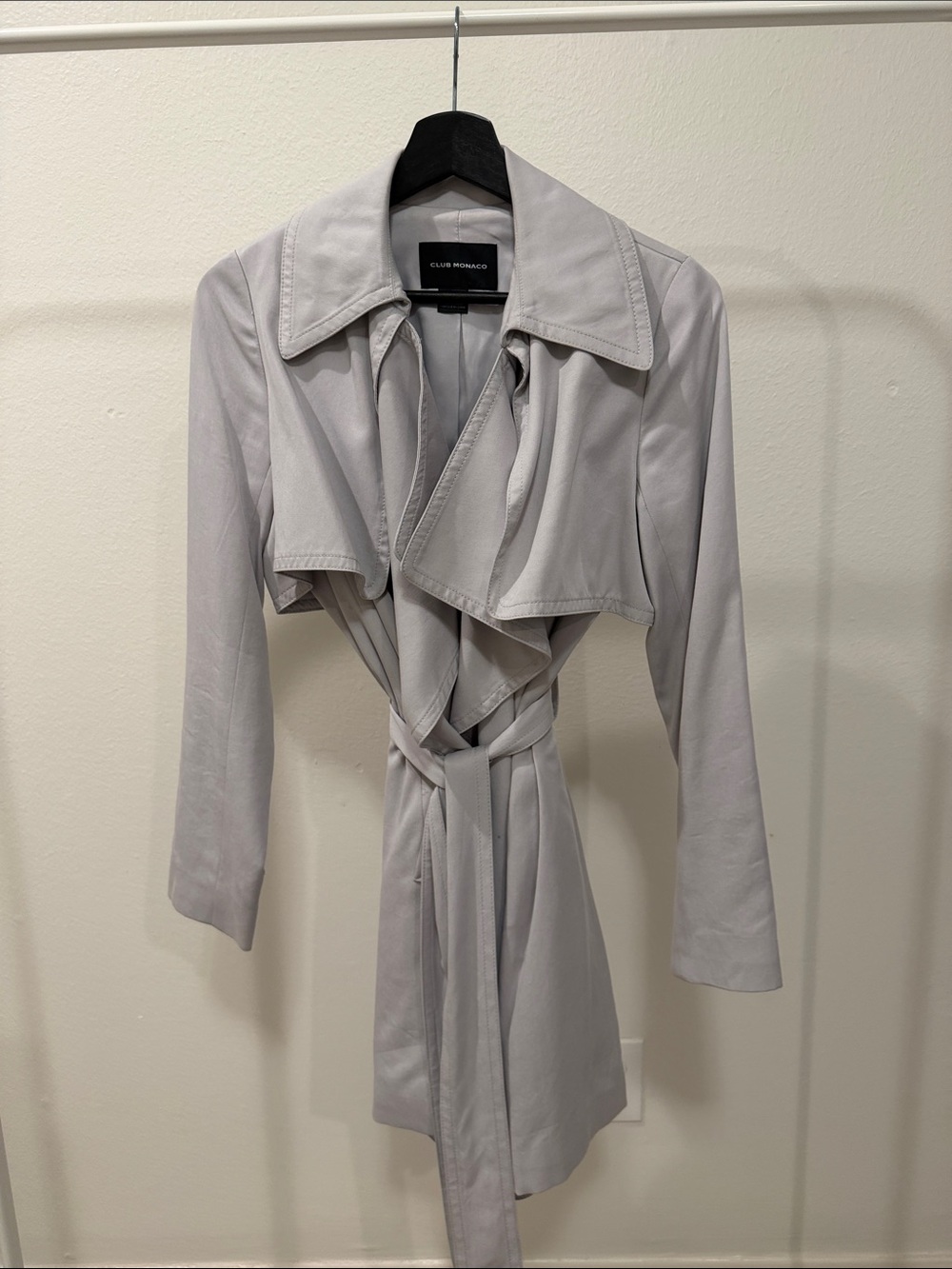 Club Monaco Light Gray Cropped Trench Coat with Self Tie